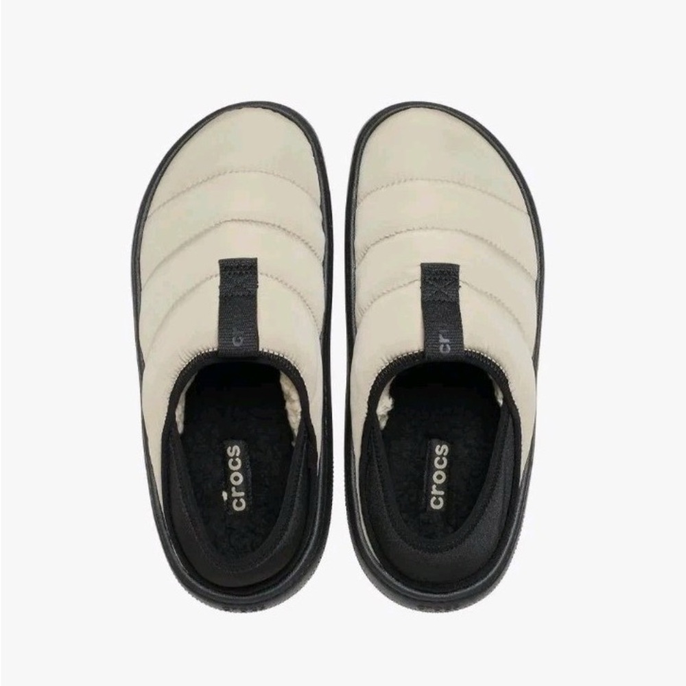 CROCS Kids Quilted Slip-On Slippers in Cream and Black